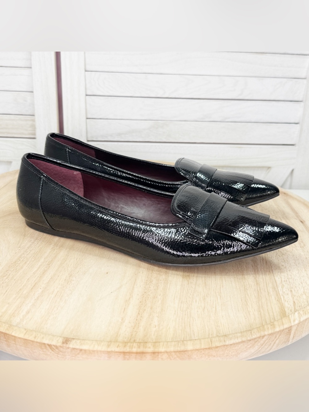 Franco Sarto Helsa Patent Leather Tassel Fringe Pointed Toe Loafers Black 11
